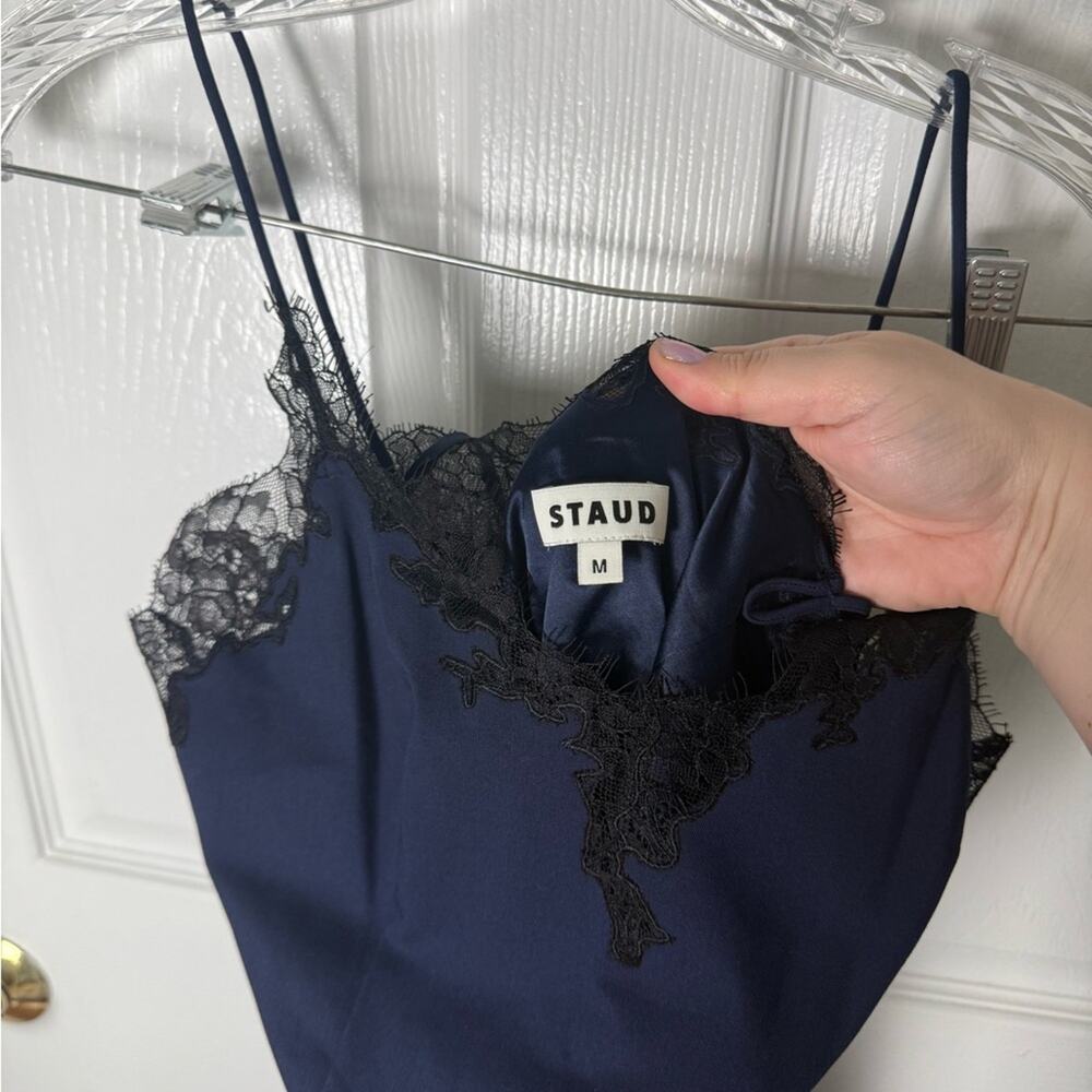 Staud Nadia Lace Trim Midi Dress in Navy M - Picture 8 of 9